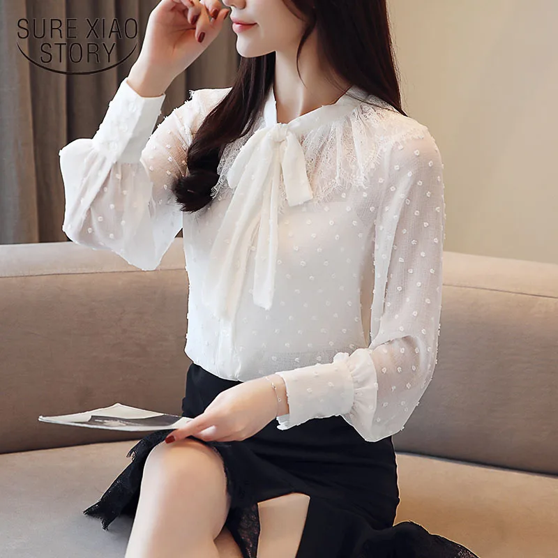 

Spring Fshion 2019 womens tops and blouses plus size chiffon lace women shirts blusas femininas elegante dot clothes 1870 50
