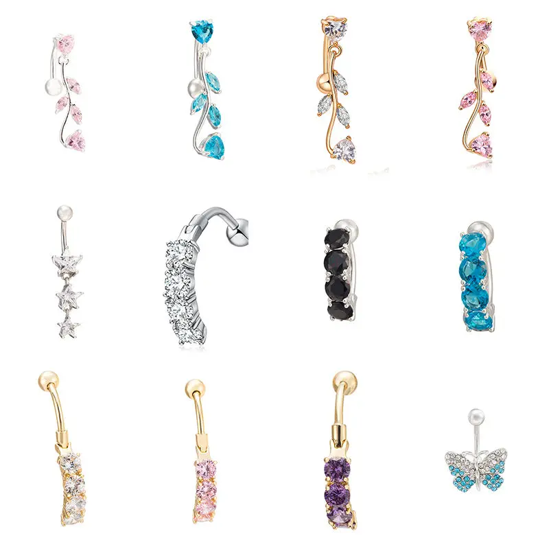 

2019 Butterfly Shaped Ombligo Crystal Body Jewelry High Quality Medical Steel Buckle Gold Color Piercing Navel Belly Button Ring