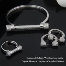 Exquisito micro pave zirconia pulseras y anillo de herradura con uñas y pendientes de oro blanco plateado mujeres joyería bijoux pulseira ws082