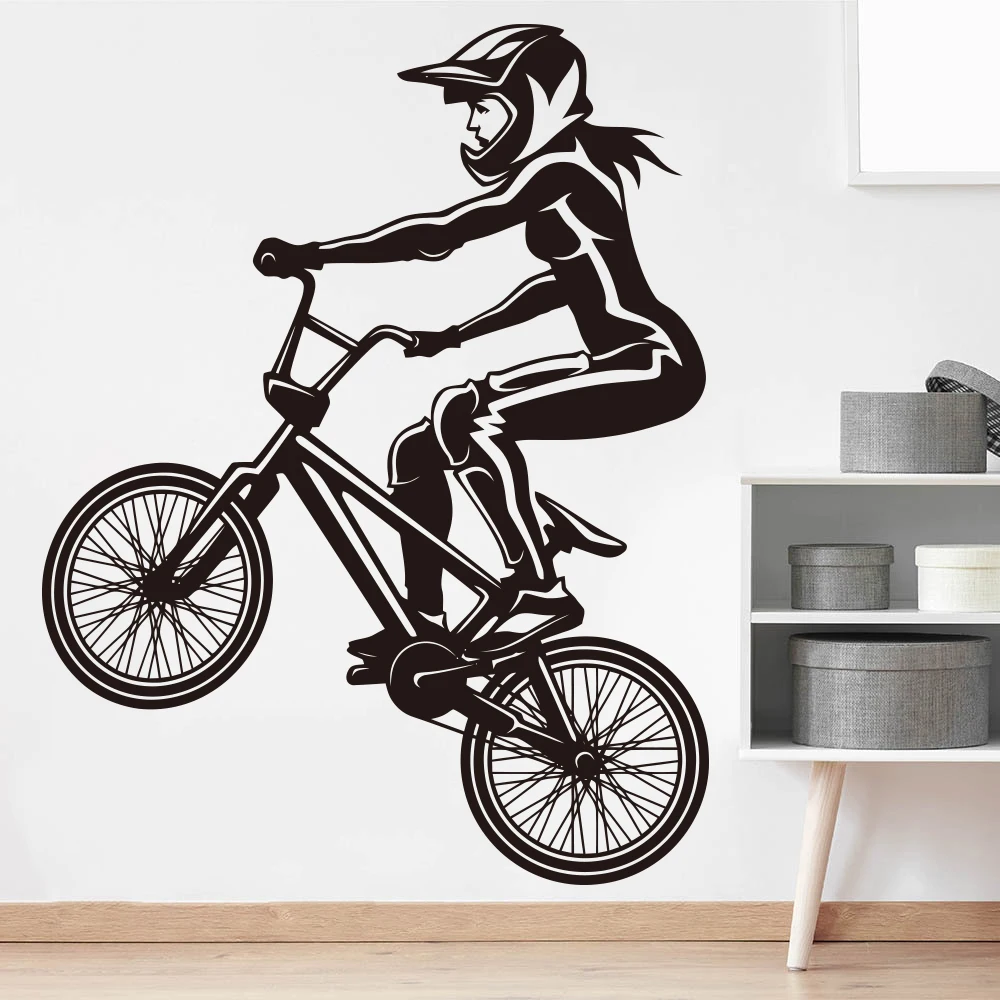 Large BMX Girl Bicycle Wall Sticker Girl Room Kids Room Extreme Sport MTB VVT Bike Wall Decal Bedroom Vinyl Decor  (4)