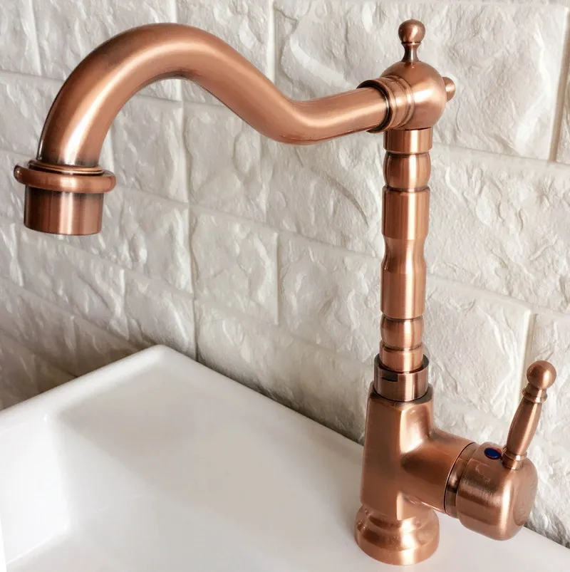 Swivel Spout Water Tap Antique Red Copper Single Handle Single Hole Kitchen Sink & Bathroom Faucet Basin Mixer Tap anf399