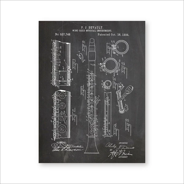 Кларнет, 1894, плакат, джаз, Арт, принты, музыка, декор комнаты, Ретро стиль, кларнет, патент, чертеж, холст, живопись, музыка, идея подарка - Цвет: PH3335