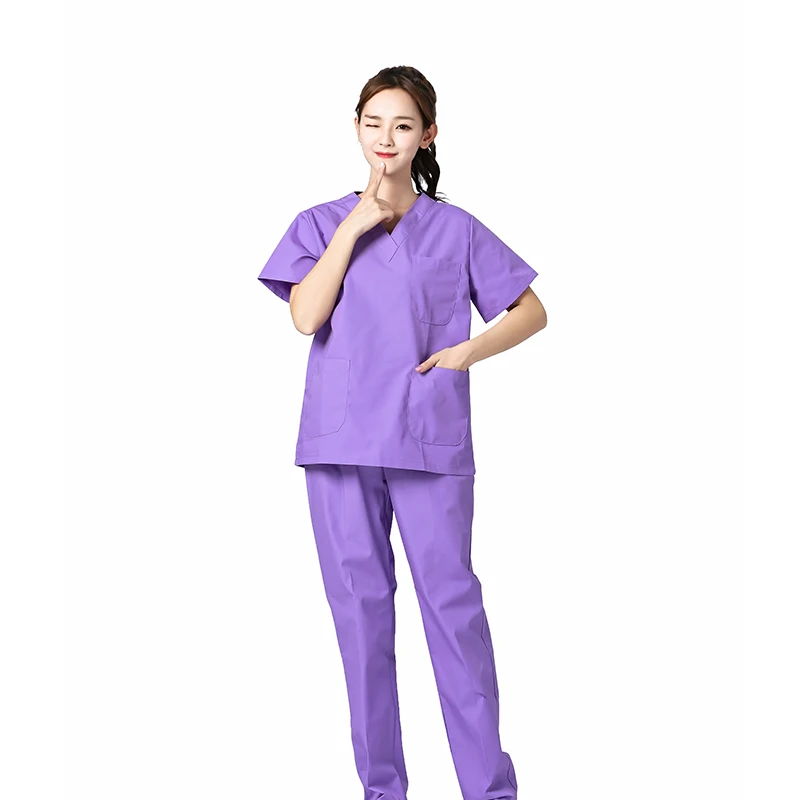 Высококачественная хлопковая униформа для медсестры, унисекс, летняя, с v-образным вырезом, для больниц, салонов красоты, скраб, верхняя одежда, хирургическая, медицинская форма