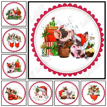 

Full Square / Round Diamond Painting Cartoon Pig Christmas 5D Diamond Embroidery Mosaic Picture of Rhinestone Cross Stitch Kits