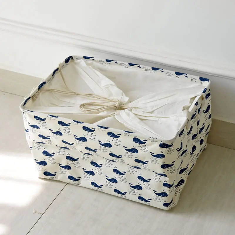 Хлопок, Лен Zakka винтажная коробка корзины для хранения складной синий кит с ручкой 45X30X25 см
