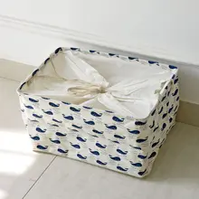 Cesta de almacenamiento de lino de algodón Zakka Vintage plegable ballena azul con asa 45x30x25 cm