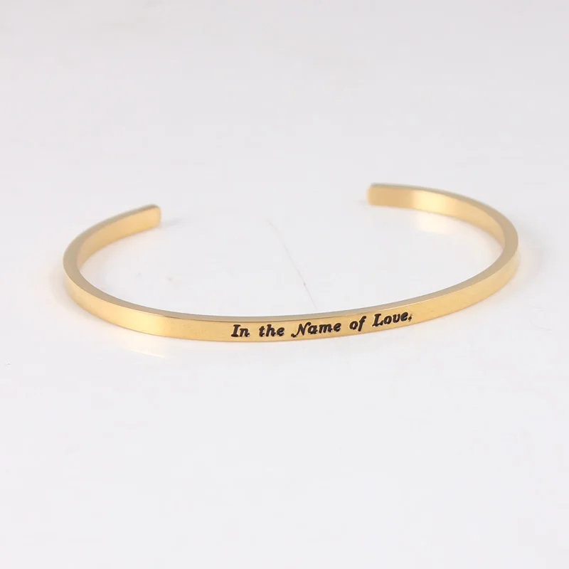 

316L Stainless Steel Open Cuff Bracelets Bangles Gold In the name of love Inspirational Mantra Bracelets For Women