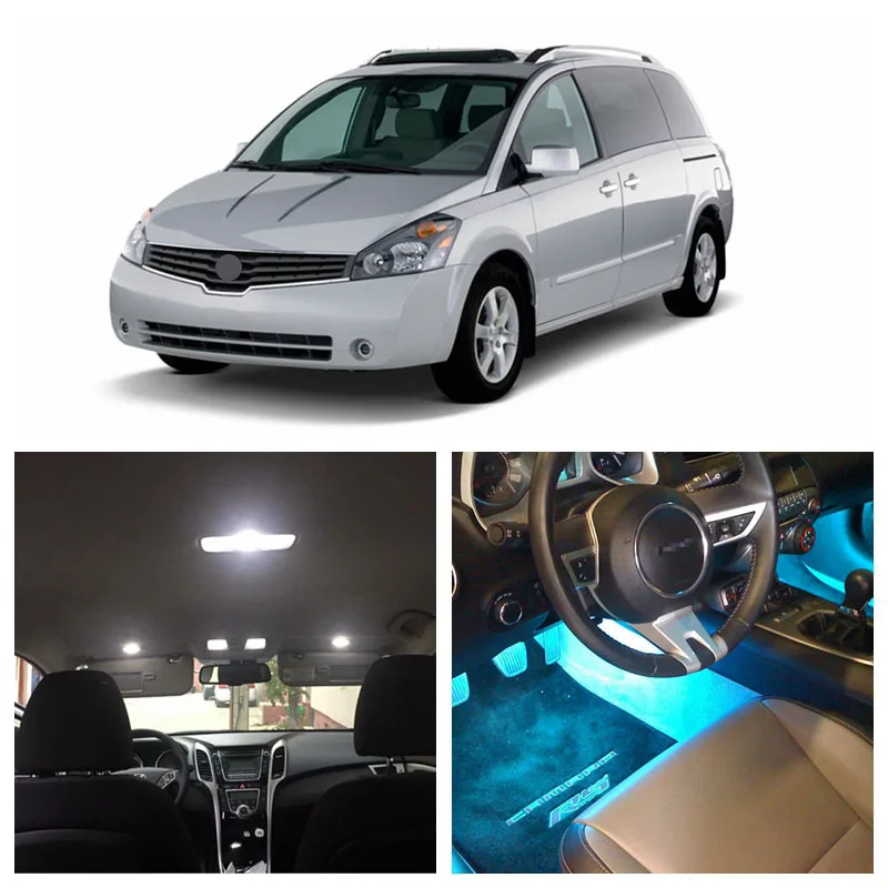 

14pcs White Ice Blue LED Light Bulbs Interior Package Kit For 2004-2009 Nissan Quest Trunk License Plate Lamp Nissan-EF-24