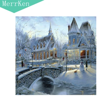 

Merrken 5d Diy diamond painting cross stitch Snow area castle diamond embroidery diamond mosaic home decor 35*35cm