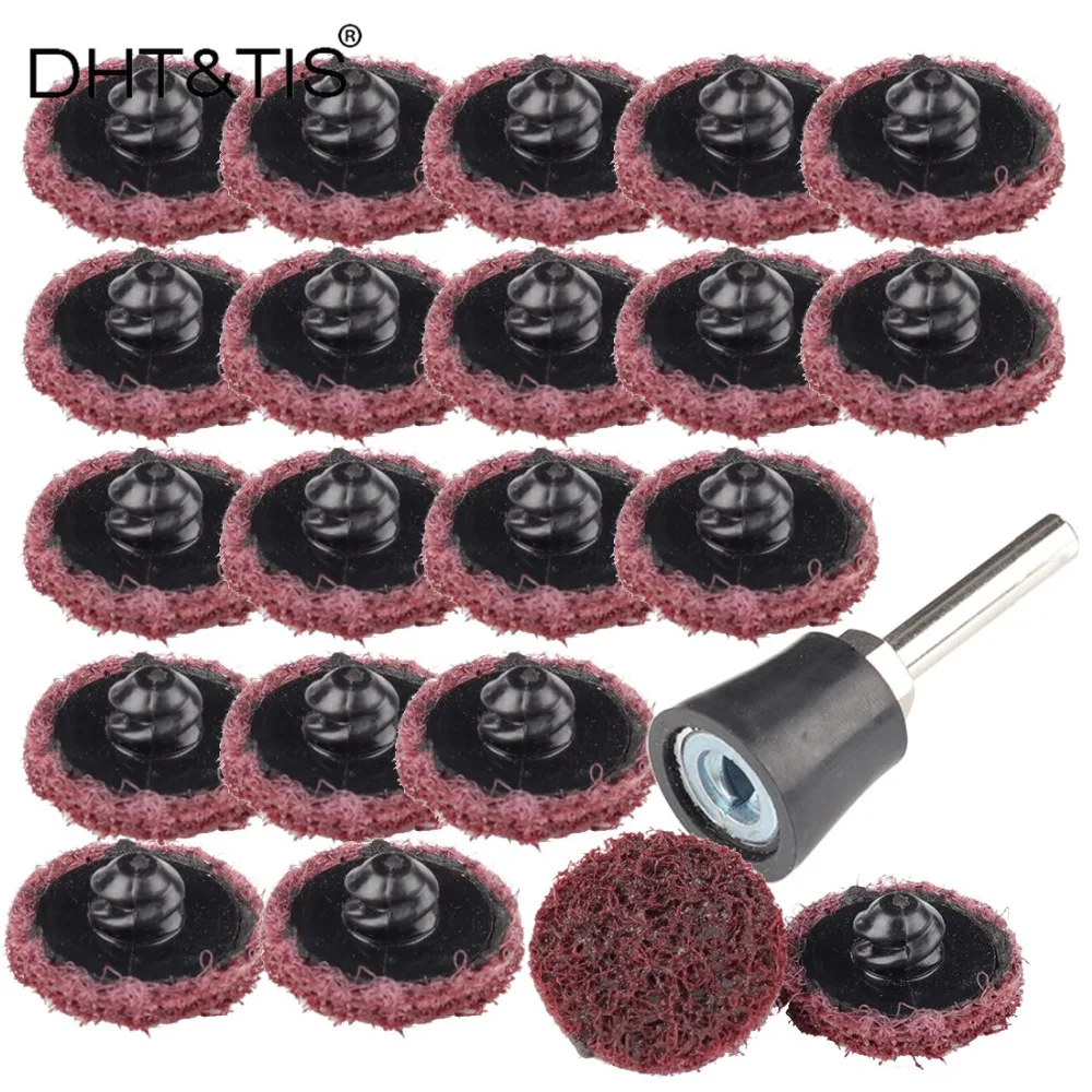 

DHT&TIS 1Inch(25mm) Mini Red Medium Scour Roloc Abrasive Disc Metal SMC Polishing Pad with one Holder 20/50/100 pieces Choose