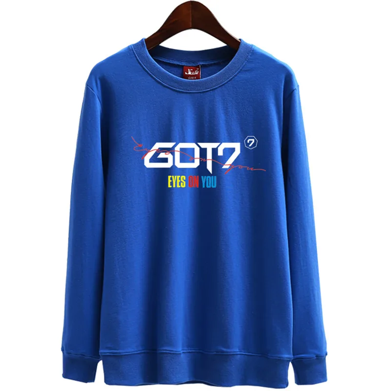Kpop GOT7 глаза на вы должны быть автоматизированного вокруг той же пункта весной и осенью шею Свободные Толстовка с капюшоном, толстовки