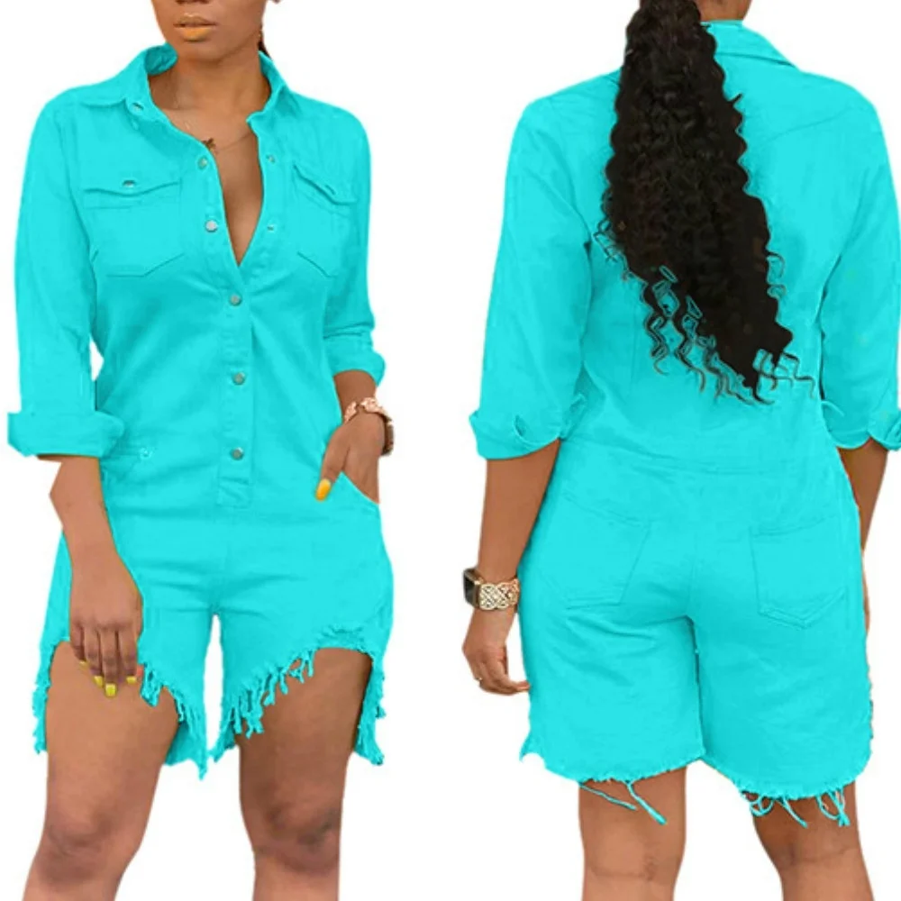 Women's Fashion Slim Elastic Buttons Design Denim One-piece Romper Sexy Skinny Night Club Denim Jumpsuits for Women S-2XL Women's Fashion Slim Elastic Buttons Design Denim One-piece Romper Sexy Skinny Night Club Denim Jumpsuits for Women S-2XL