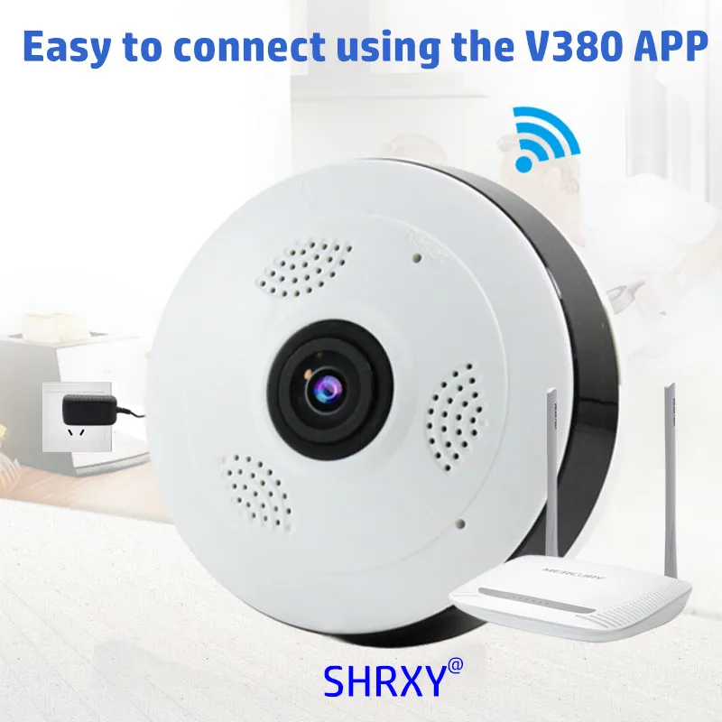 SHRXY 360 градусов панорамная широкоугольная мини камера видеонаблюдения 1080P HD Беспроводная Смарт ip-камера рыбий глаз Домашняя безопасность V380 Wifi камера