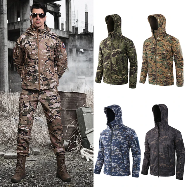 Men Fleece Warm Military Hunting Jackets Outdoor Windproof Softshell ...