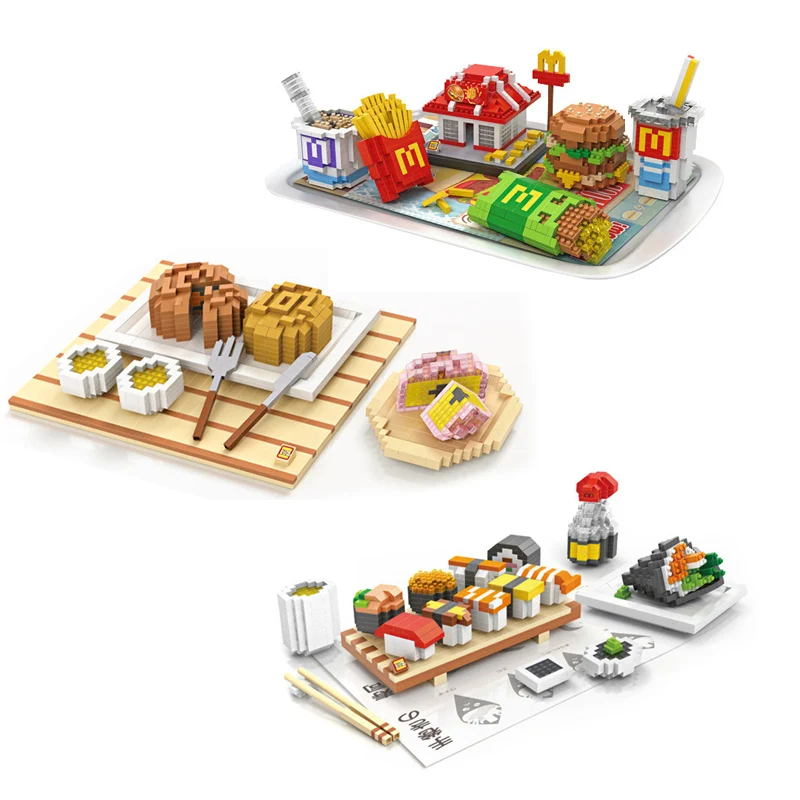 

Hot Delicious food micro diamond building block sushi moon cake mcdonalds Hamburger meal nanoblock bricks diy toys collection