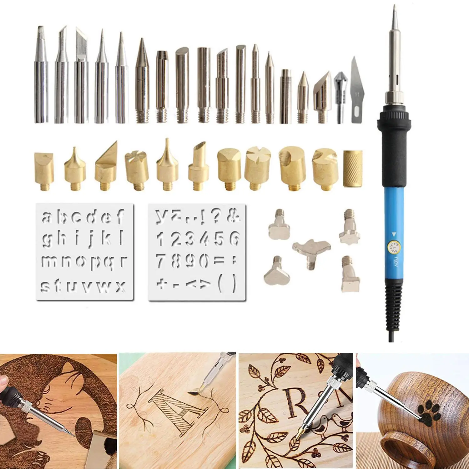 

39pcs/set Wood Burning Kit Pyrography Pen Kit Work Bag Adjustable thermostati Carving Embossing Soldering Tips Wood Craft Tool