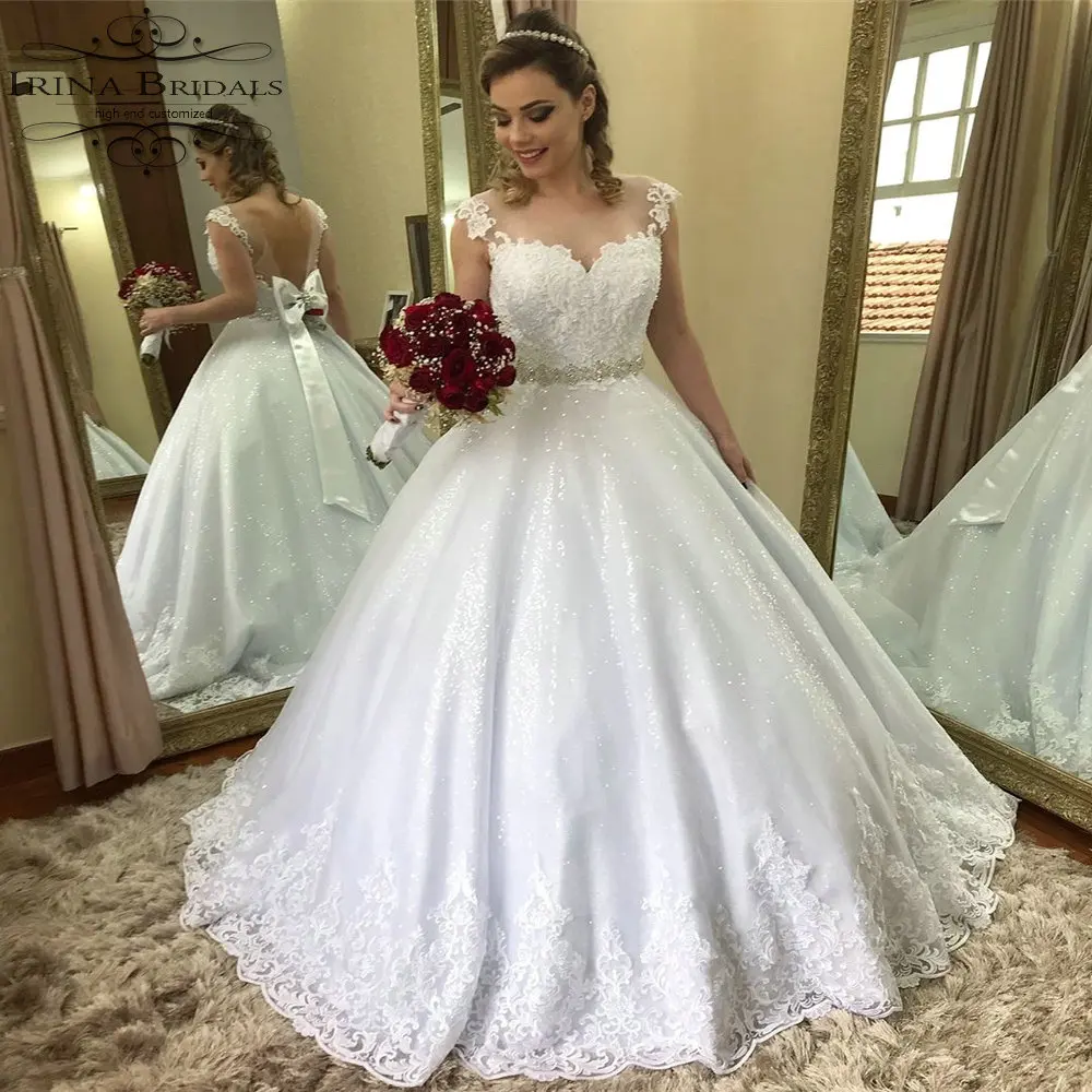 Vestidos De Novia Vintage Cap Sleeve Lace Applique See Through