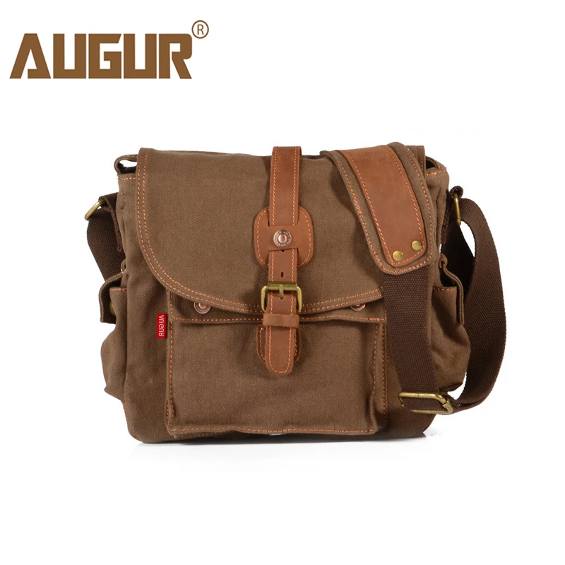 

AUGUR Fashion Men's Shoulder Bag Canvas Leather Belt Vintage Military Male Small Messenger Bag Casual Travel Crossbody Bags