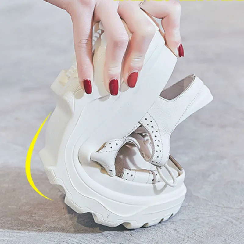 

Women Leather Sandals Casual Summer Shoes Beach Sandals 6 Cm High Heels Wedge Sandal Women White Genuine Leather Sneakers Clunky