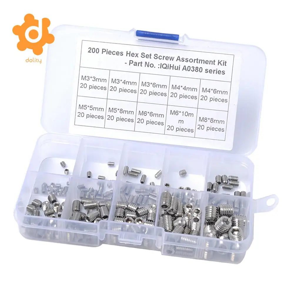 200 Pieces 304 Stainless Steel Hex Allen Head Hexagon Socket Screws Nuts Kit