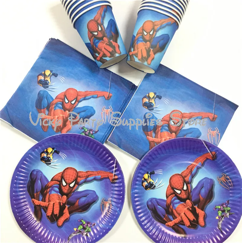

80pcs/lot Spider-man Disposable Tableware Set Birthday Baby Shower Cartoon Spider-man Cup Plate Napkin Party Tableware Supplies