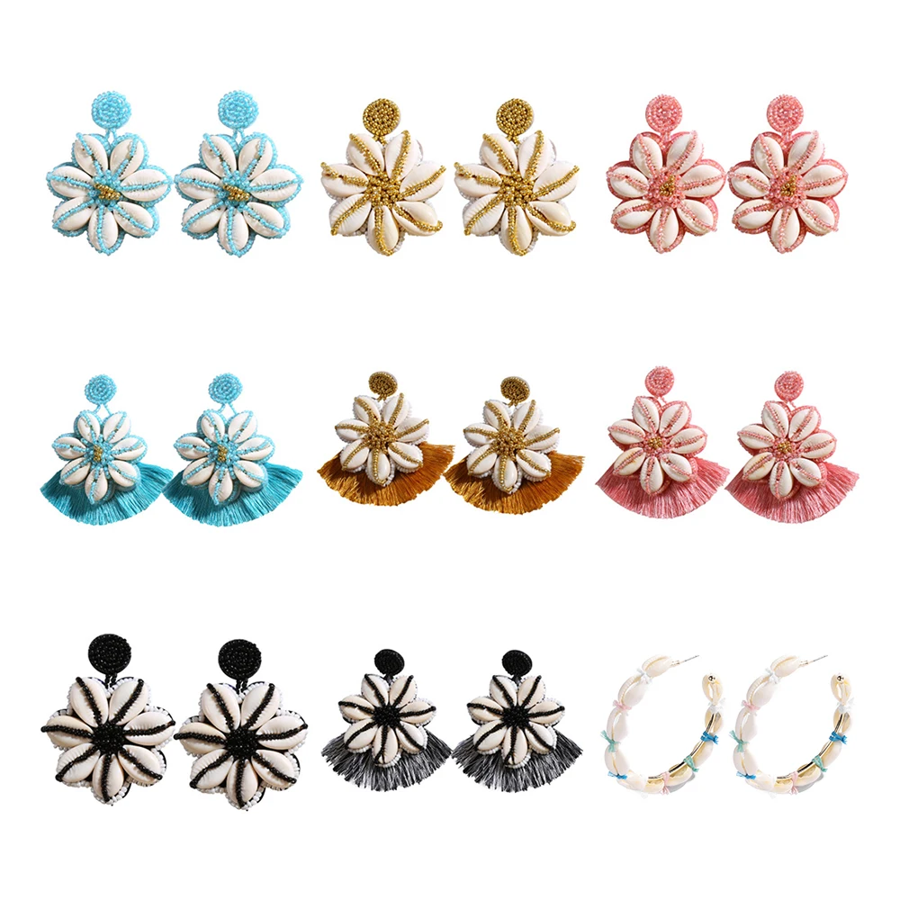 

New Fashion Handmade Beads Earrings for Women Boho Sea Shell Flower Shape Statement Dangle Tassels Earring Beach Party Jewelry