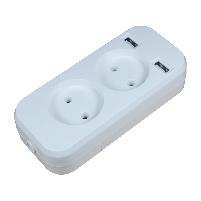 

2019 new design 2 socket European 5V 2A USB extension socket LE-02 White color