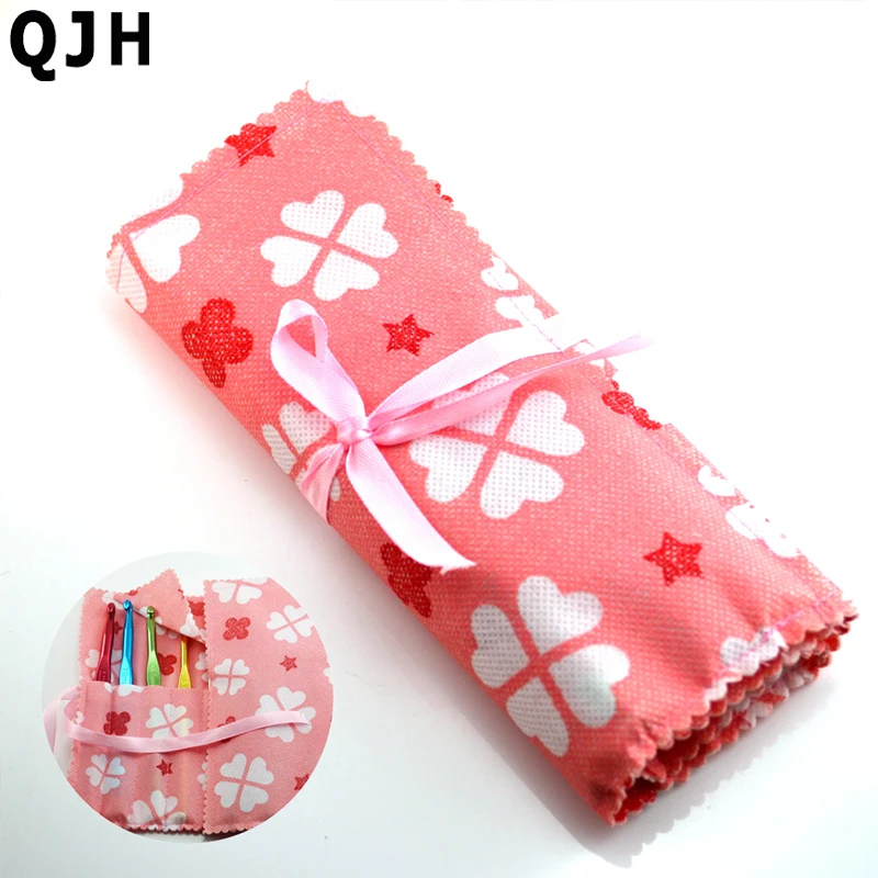 

14 Slots Pink Non-woven crochet admission package Crochet Hook Pouch Knit Crocheting Needle Case Holder Organizer Bag