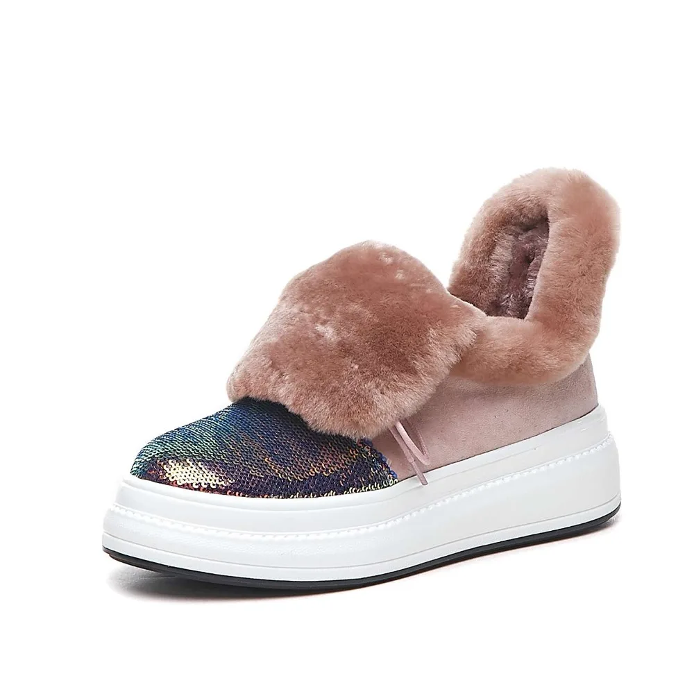Med L21 Mélangées Kid Jeune rose Fond Bout Slip Lenkisen Bling Fille Douce Sur Couleurs Suede Rond Épais Hiver Warmful Noir Bottes Concis Neige 87n5RxB5q