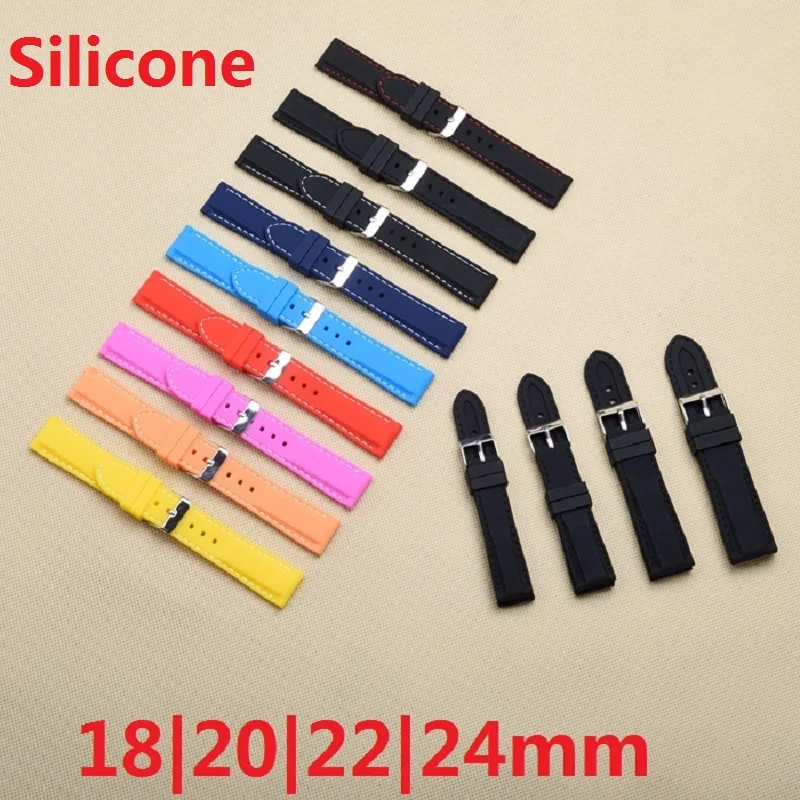 

2 pieces / lot  Mens watchband Silicon Rubber Waterproof Divers Watch Strap Band 18mm 20mm 22mm 24mm red blue navy black orange