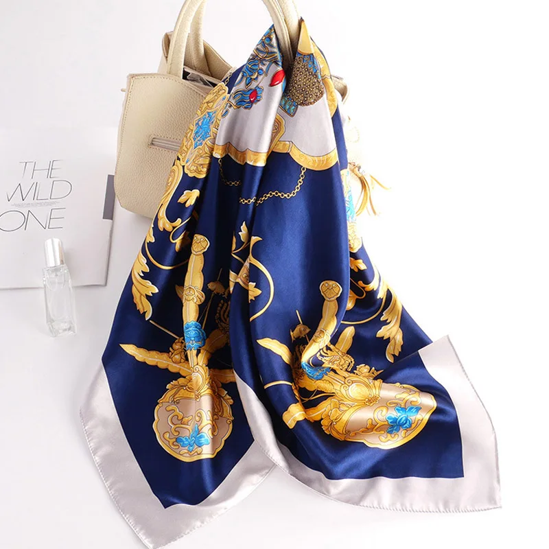КИТАЙСКИЙ шарфы из чистого шелка квадратные Echarpes Foulard бандана шарф и обертывания Роскошные брендовая Шаль женские накидки Hijabs Шелковый шарф - Цвет: Озерный синий