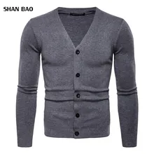 Мужской модный бутик чистого цвета хлопковый кардиган с v-образным вырезом формальный деловой вязаный свитер мужской свитер