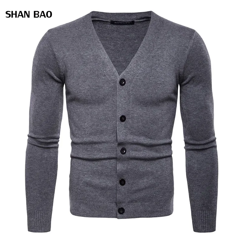 2018 Men's Fashion Boutique Pure Color Cotton Cardigan V