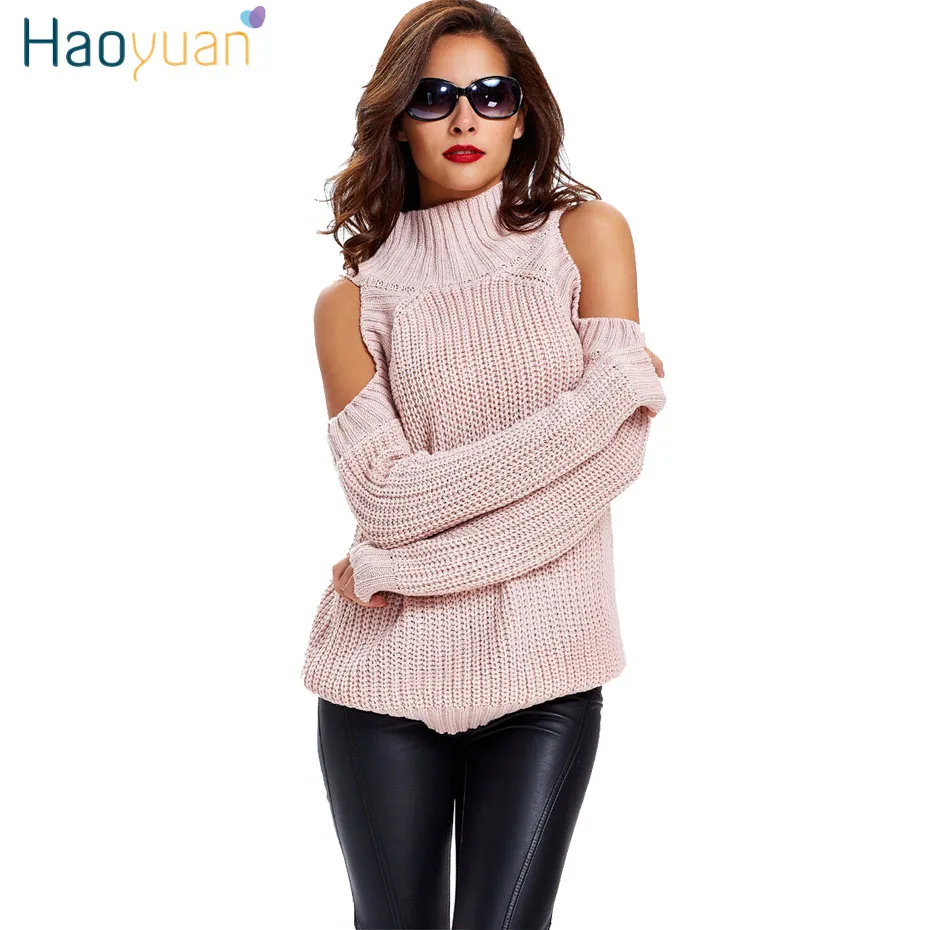 HAOYUAN الياقة المدورة الباردة الكتف محبوك سترة المرأة عارضة الشارع الشهير 2018 الخريف الشتاء البلوز مثير الكورية السترة سترة HAOYUAN الياقة المدورة الباردة الكتف محبوك سترة المرأة عارضة الشارع الشهير 2018 الخريف الشتاء البلوز مثير الكورية السترة سترة