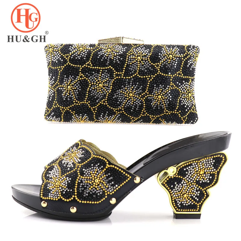 

Black Color Italian Shoes with Matching Bags 2018 African Shoe and Bag Set Italian Design African Shoes and Bag Set for Parties