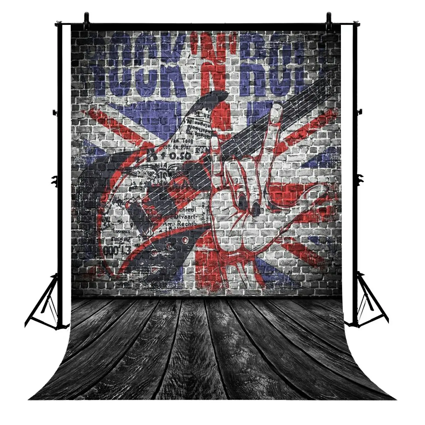

5x7ft Rock Music Guitar Graffiti Brick Wall Old Wood Floor Polyester Photo Background Portrait Backdrop