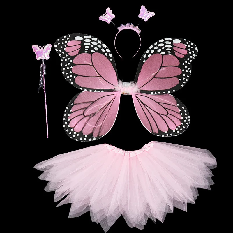 4Pcs Halloween Cosplay Fairy Angel Wings Insect Theme Costume For Kids Girls Butterfly Wings Costume Performance Dress cosplay costume