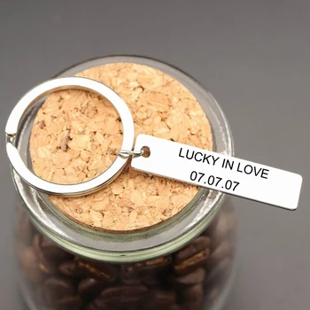 

Customization Keyring Lovers Keychian LUCKY IN LOVE Keysholder Date customizable Keyfob Keyring Bagchain