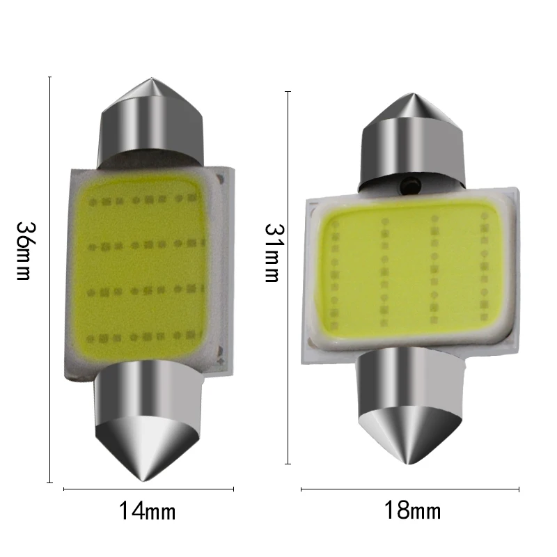 10 шт./лот, 31 мм, 36 мм, 39 мм, 41 мм, автомобильный COB, 1,5 Вт, 12 В постоянного тока, внутренний Автомобильный светодиодный светильник, интерьерные купольные лампы, пластинчатые лампы, лампа для стайлинга автомобиля
