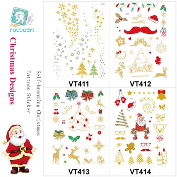 

VT411-414 Latest Designed Christmas Gift Body Temporary Bronzing Tattos Stickers with Various Christmas Details