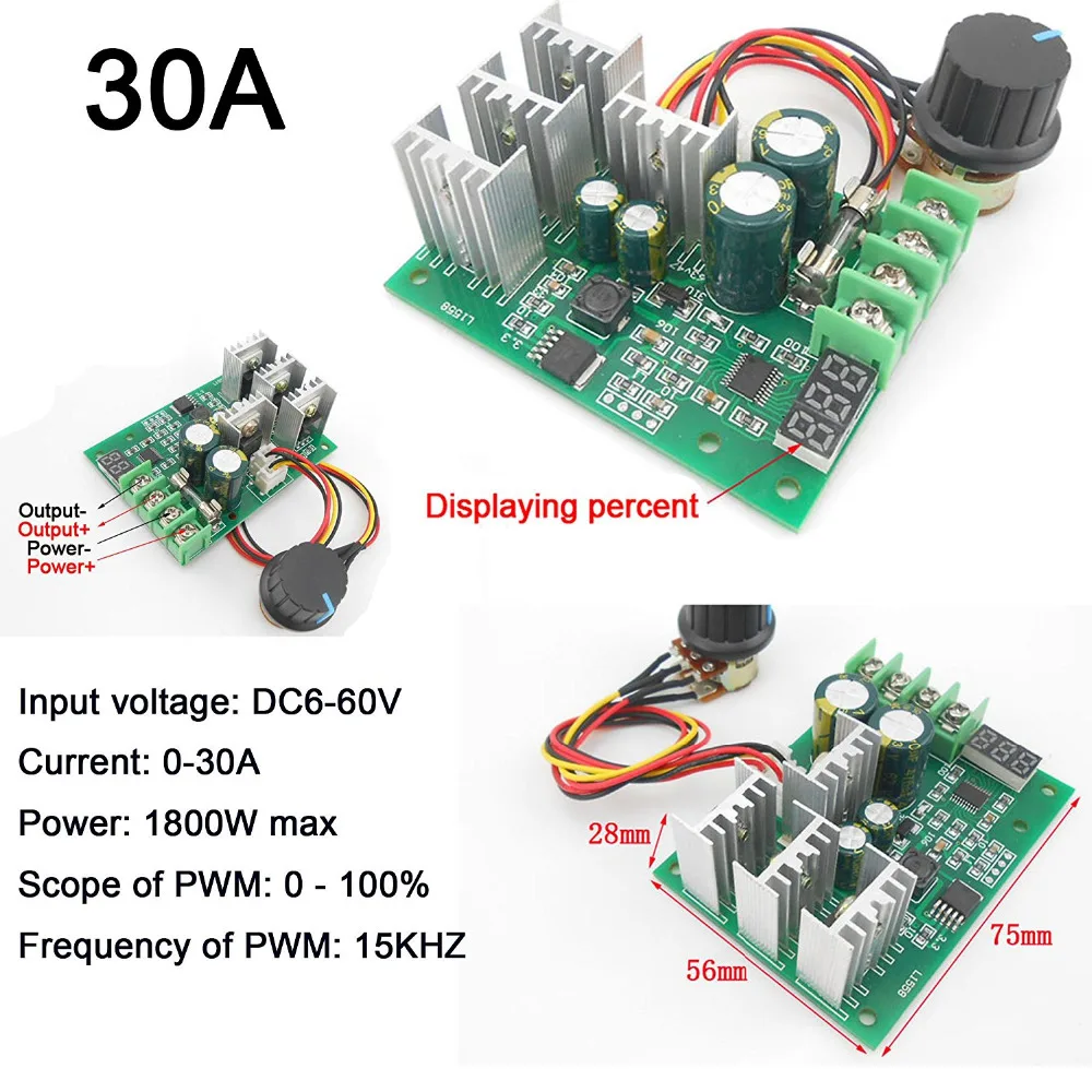 1Pc DC Motor Wide Voltage PWM High Speed 6V-60V Max 30A 1800W Frequency 15Khz LED Dimmer for DIY Panel LED Strip Light high quality patent 1800w 1500w 1200w 1000w 600w poles football field high mast modular flood light fixture