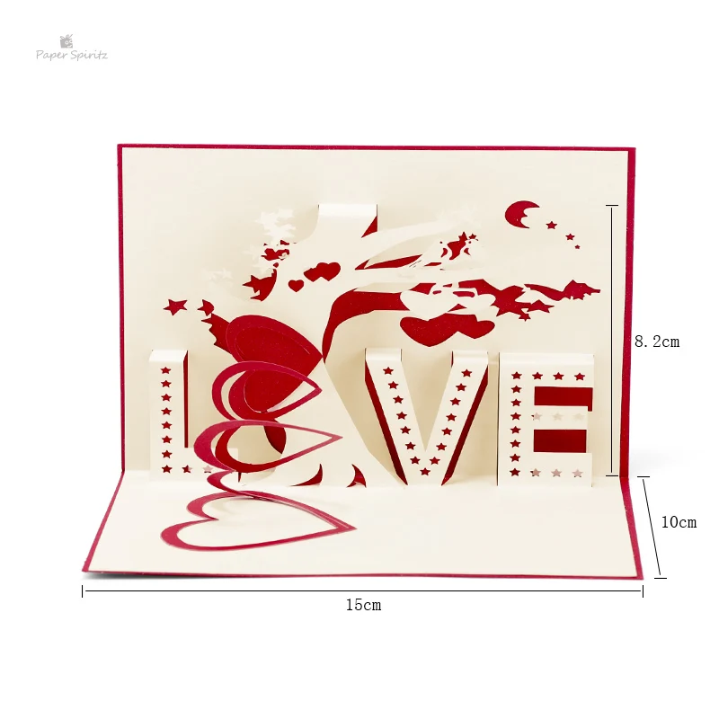 

Heart & Tree laser cut origami paper 3D Pop UP Cards With "LOVE" Greeting Cards post cards Valentine's Day gifts arts and crafts
