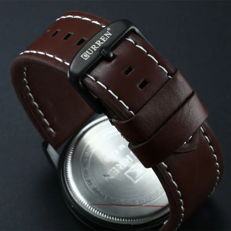  Luxury Brand CURREN Men Sports Watches Men Quartz Date Clock Fashion Casual Leather Strap Army Mili