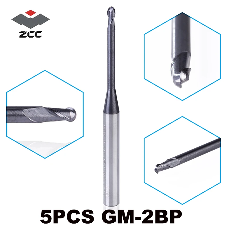 

5pcs/lot ZCC.CT GM-2BP R0.25-R2.5 ball nose end mill Milling cutter Spiral Bit Tool CNC long neck End mills Router bits
