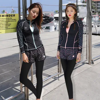 

Korean Swimwear For Women Bikini Guard Clothes Surf Wear Swimming Suit Swimsuit Swim Suits Long Sleeve Pants Korea 2019 Striped