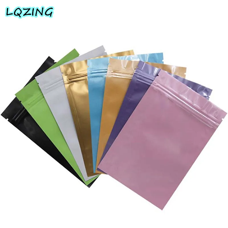 

100pcs Small Colorful Aluminum Foil Ziplock Bag Flat Bottom Metallic Mylar Matte Black Zip Bag Herbal/Tea Bags