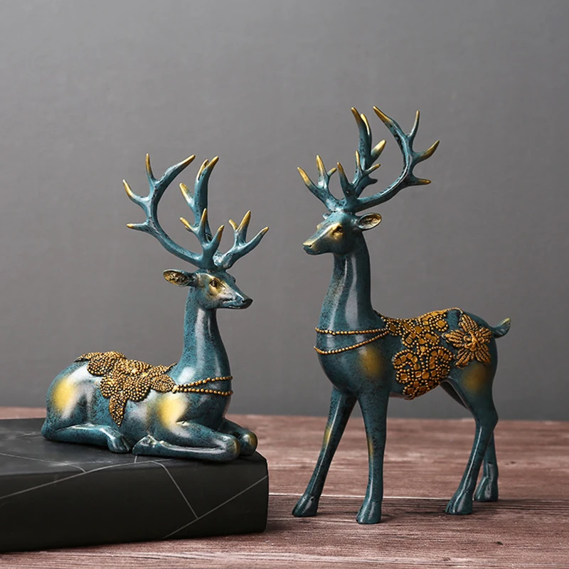 Artificial Reindeers Wedding Decoration Figurines Miniatures Metal Ornament Vintage Home Decor Accessories Valentines Day Gifts8