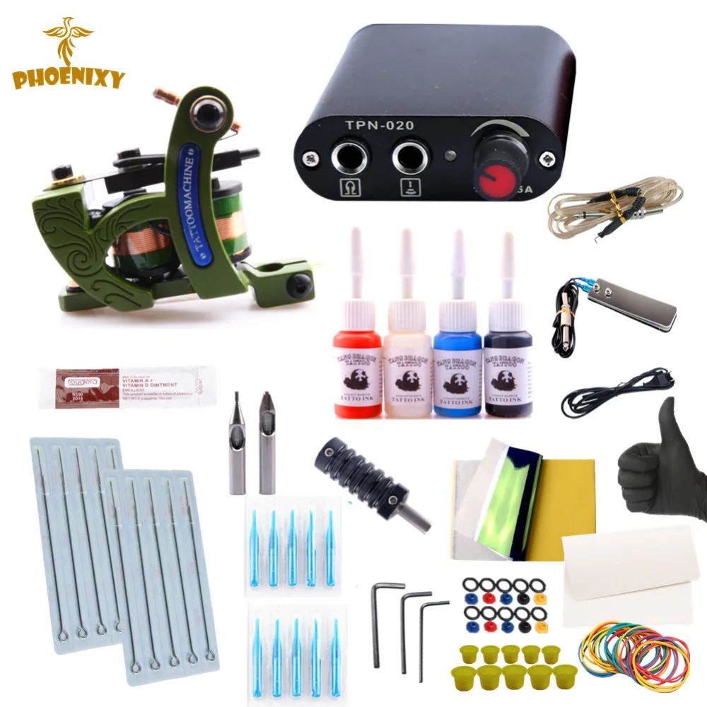 Starter Tattoo Kit 8 Wrap Coils Tattoo Machine Gun Set Black Pigment