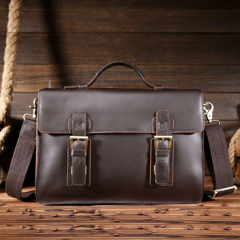 

Men Genuine Leather messenger Bag Man Crossbody Shoulder Bag Business Tote Briefcases Cow Crazy Horse Leather Brand Handbag 8001