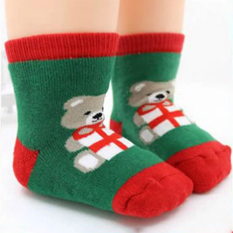 2 шт./пара рождественские детские теплые носки-тапочки с рисунком оленя и снежинками Санта Клаус и принтом медведя из хлопка, подарок на Рождество для малышей, милые жаккардовые носки